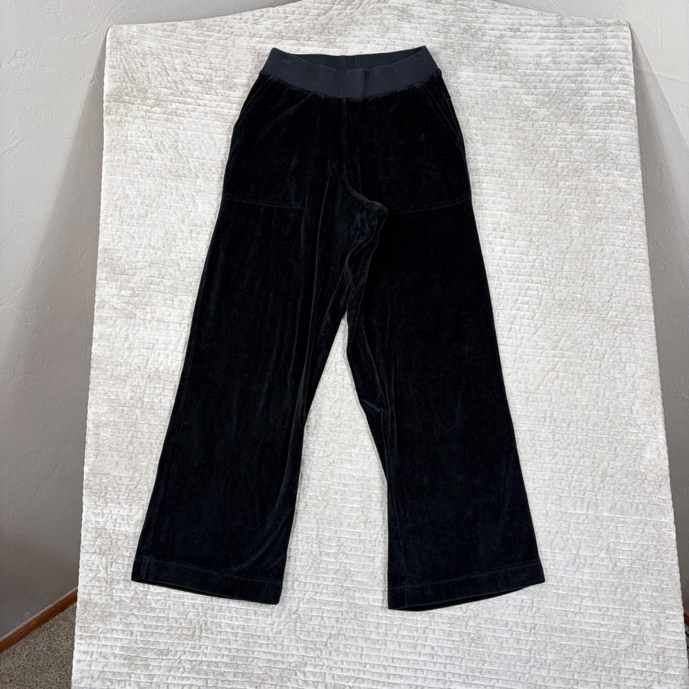 Pact Black Velour Wide Leg Lounge Pants Organic Cotton Blend XS